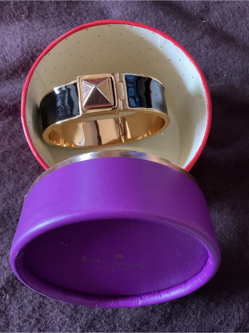 kate spade Black and Gold Pyramid Stud Hinged Bangle